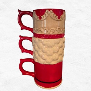 Christmas Nutcracker Ceramic Mug Set | 3 Stackable Holiday Coffee Cup Tower| Christmas Ceramic Mugs Tower Gift Decor