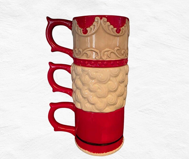 Christmas Nutcracker Ceramic Mug Set | 3 Stackable Holiday Coffee Cup Tower| Christmas Ceramic Mugs Tower Gift Decor