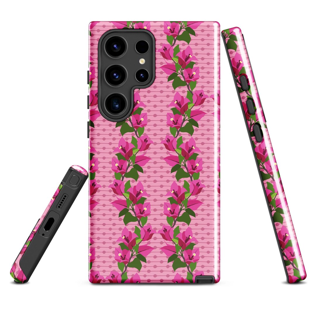 Coque IPhone 11 à 17 Pro Max - Protection Double Couche TPU Imprimé Bougainvilliers Rose - Fabriquée Aux USA