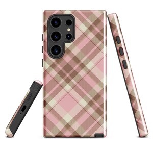 Samsung Tough Case Pink Plaid, Check Tartan Pattern Phone Case