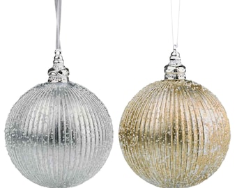 2 Palline di Natale decorate con ghiaccio, ornamenti oro e argento, confezione da 2