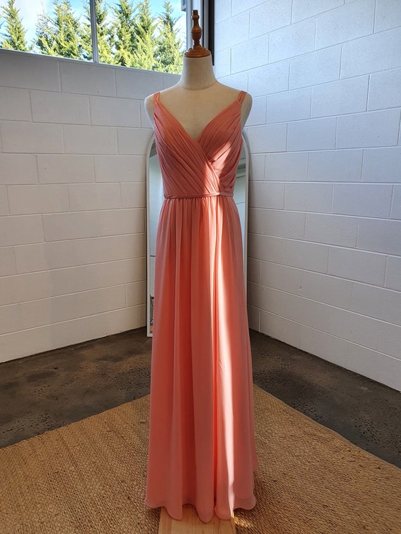 long coral chiffon bridesmaid dresses Coral Pink Bridesmaid Dress Chiffon Size XL
