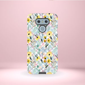 LG Yellow Wildflower Check Print Phone Cover Tough Case, G7, G6, G5, and V30