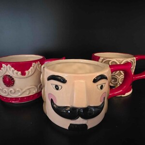 Christmas Nutcracker Ceramic Mug Set | 3 Stackable Holiday Coffee Cup Tower| Christmas Ceramic Mugs Tower Gift Decor