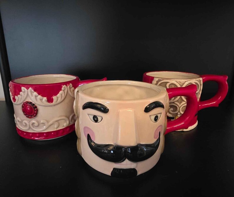 Christmas Nutcracker Ceramic Mug Set | 3 Stackable Holiday Coffee Cup Tower| Christmas Ceramic Mugs Tower Gift Decor