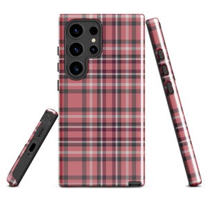 Samsung Tough Case Pink Plaid, Check Tartan Pattern Phone Case