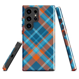 Samsung Tough Case Blue Plaid, Tartan Pattern Phone Case
