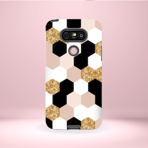 LG Hexagon Pattern Phone Cover Tough Case, G7, G6, G5, and V30
