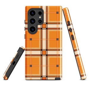 Samsung Tough Case Orange Plaid, Check Tartan Pattern Phone Case