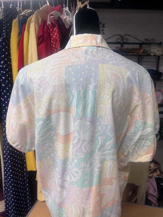 Koret Vintage Pastel Seashell Patchwork Print Blo… - image 4