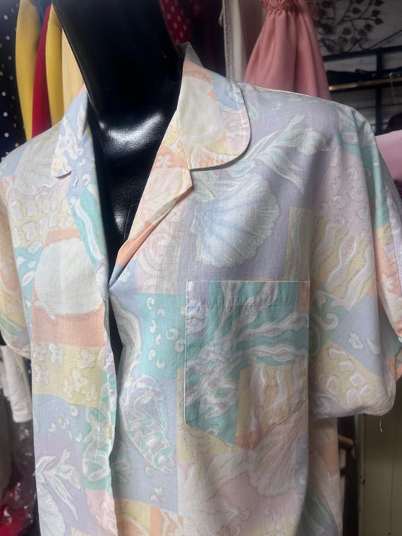 Koret Vintage Pastel Seashell Patchwork Print Blo… - image 3