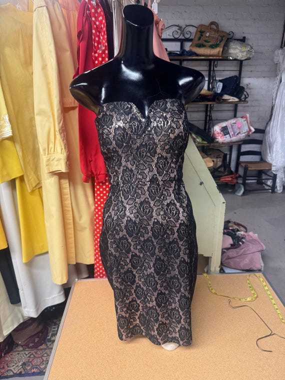 bisou bisou michele bohbot black dress Strapless Lace Nude Bodycon Cocktail SELECT SIZE:L Occasion:Prom Dresses Bebe Women's Rib Mock