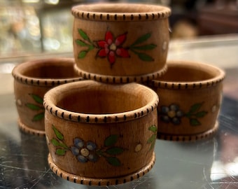 Vintage Wooden Floral Napkin Rings