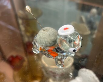 Vintage Blown Glass Turtle Pin Cushion