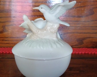 Porcelain Hummingbird Lidded Dish