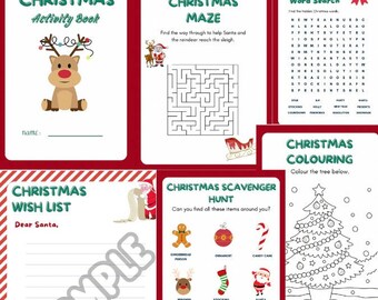 Libros de actividades navideñas, paquete de actividades navideñas, sopa de letras navideña, encuentra las diferencias navideñas, actividades navideñas, PDF, descargar