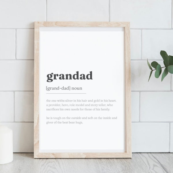 GRANDAD DEFINITION PRINT | Wall Art Print | Grandad Gifts | Grandad Print | Digital Download | Quote Print, Fathers Day, Grandad Present A4