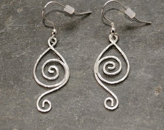 Dangly Spiral earrings, Handmade Sterling Silver