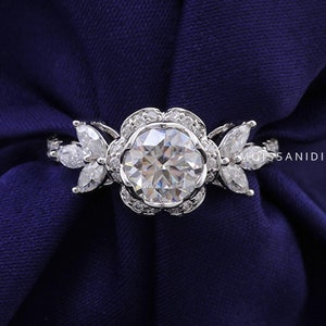 2 Ct Round Cut Moissanite Engagement Ring, Round Moissanite Cluster Ring for Women, White Gold/Yellow Gold/ Rose Gold, Wedding Promise Gift