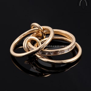 Baguette Moissanite Multi Layered Interlocking Ring Gold or Silver, Interlocking Moissanite Wedding Band, 14k Gold Multi Link Connected Ring