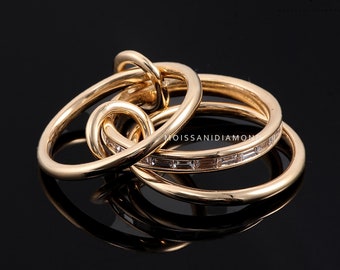 Baguette Moissanite Multi Layered Interlocking Ring Gold or Silver, Interlocking Moissanite Wedding Band, 14k Gold Multi Link Connected Ring