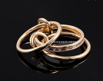 Baguette Moissanite Multi Layered Interlocking Ring Gold or Silver, Moissanite Channel Set Wedding Band, 14K Gold Multi Link Connected Ring