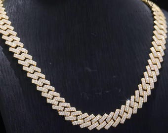 12mmバゲットマイアミキューバンリンクチェーンネックレス、14K