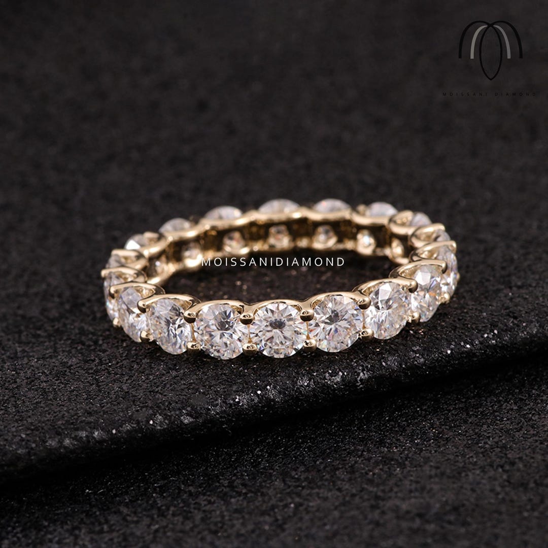 Full Eternity Moissanite Wedding Band, 14K Solid Gold 4MM Round ...
