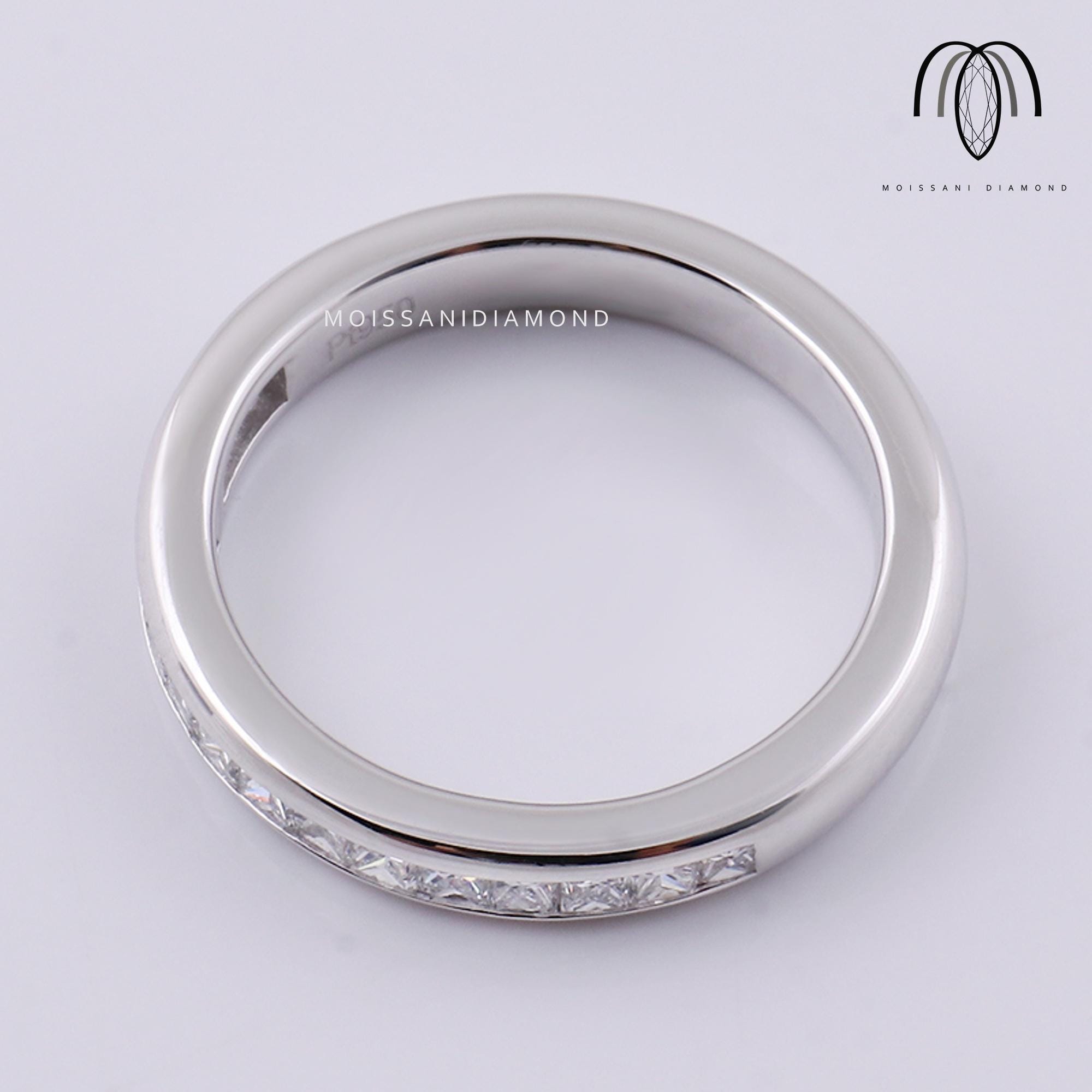 14K White Gold Channel Set Moissanite Wedding Band, Princess Cut Half ...