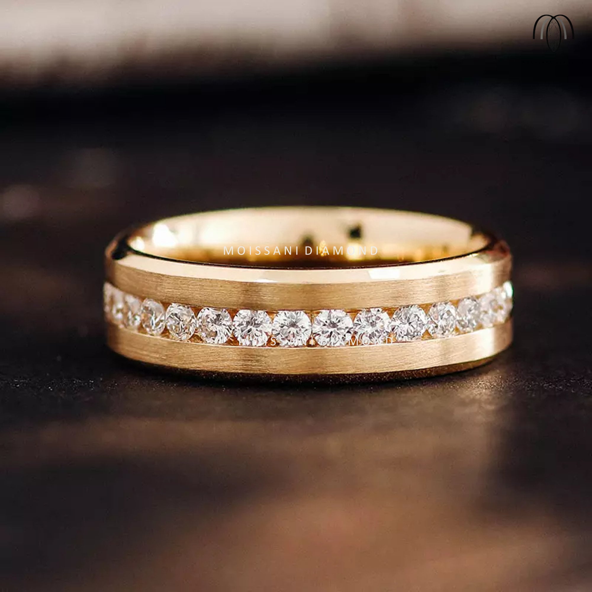 14K Gold Men's Moissanite Diamond Wedding Band, Channel Set Wedding ...