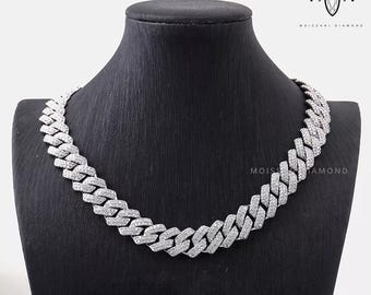 Moissanite Cuban Link Chain for Men, Iced Out Hip Hop Necklace, Diamond Look Chain, Luxury Streetwear Jewelry, Gift for Him