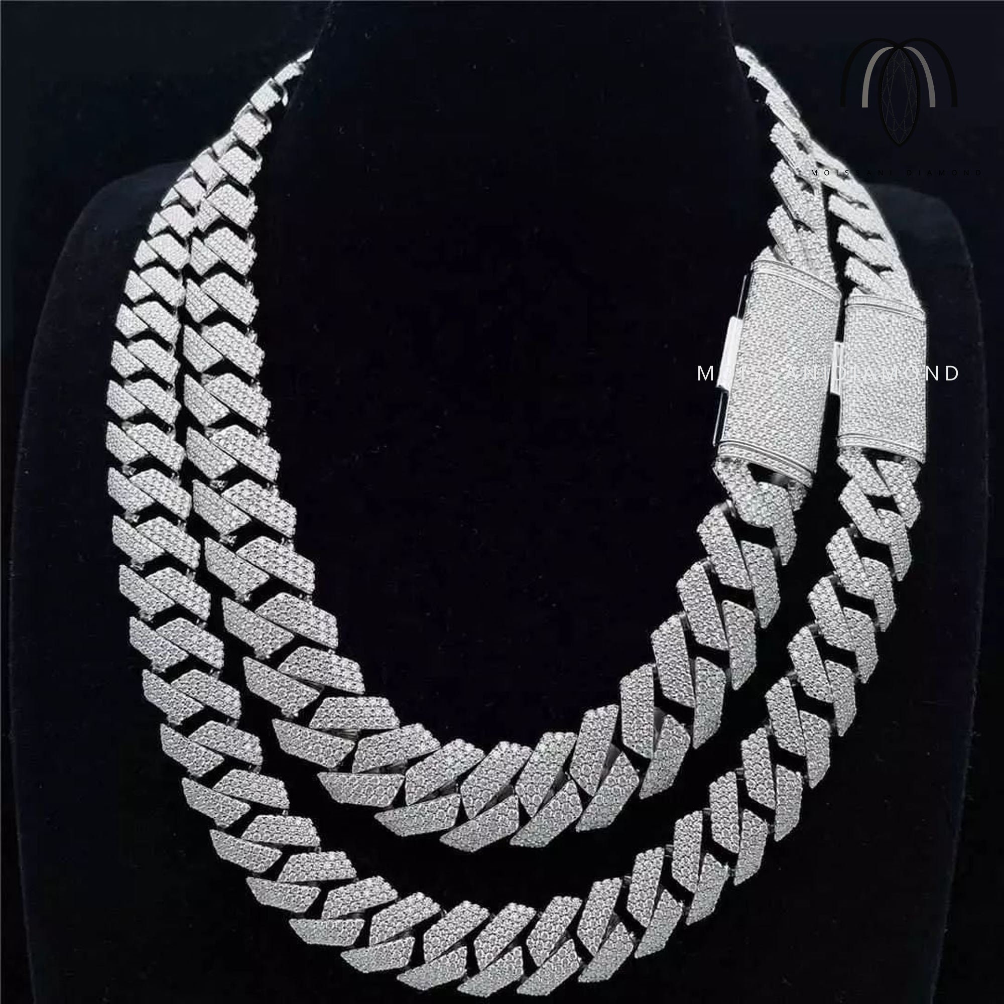 Iced Out Diamond Necklaces 19mm Prong Miami Cuban Link Chain For Men ...