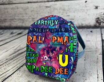 Colorful Star Coin Purse | Beaded Mini Keychain Bag | Bright Text Print Pouch | Whimsical Gift for Her | Funky Zipper Wallet