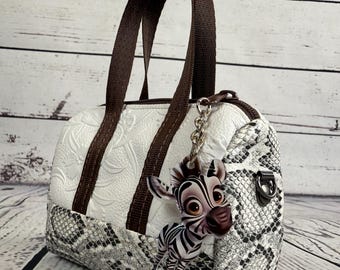 Mini Handbag with Zebra Charm | Faux Leather & Snake Print Purse | Handmade Small Bag