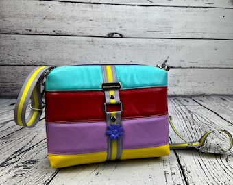Color Block Crossbody Bag | Handmade Faux Leather Purse | Rainbow Striped Shoulder Bag | Unique Gift for Her