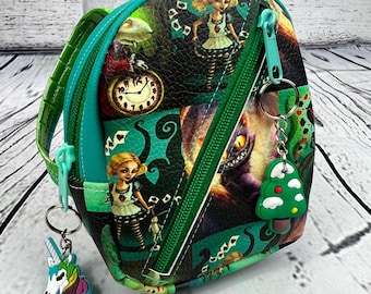 Alice in Wonderland Mini Zipper Pouch – Gothic Fantasy Pouch with Charms
