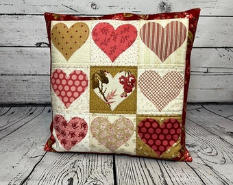 Handmade Quilted Cushion - Heart Grid Pattern