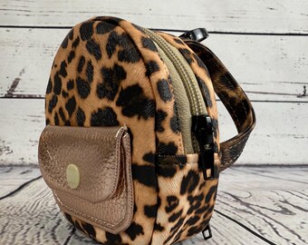 Mini Backpack Coin Purse | Leopard Print Faux Leather Zipper Pouch | Handmade Small Gift