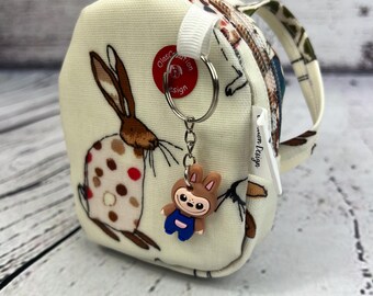 Bunny Mini Zipper Pouch with Cute Charm – Handmade Small Coin or Key Pouch