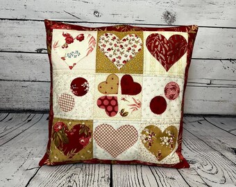 Handmade Quilted Cushion - Heart Grid Pattern