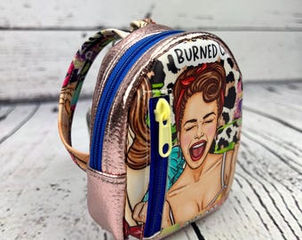 Pop Art Coin Purse | Keychain Zipper Pouch | Small Retro Bag with Comic Print & Metallic Trim