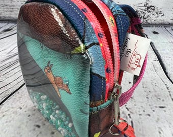 Mini Cartoon Animal Backpack | Handmade Faux Leather Keychain Bag | Small Zipper Pouch with Beads | Cute Dino Charm Gift for Kids