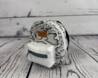 Mini Backpack Coin Purse | Faux Leather Snake Print Zipper Pouch | Handmade Small Gift