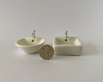 1:12 Scale Porcelain Dollhouse Sink – Modern Miniature with Tap