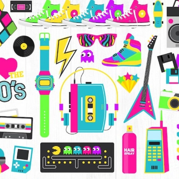 Neon roller skates 80s boombox clipart retro sunglasses clipart synthwave background clipart 80s party invitations digital planner 80s