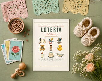 Baby Shower Games Bilingual, Loteria del Bebe Printable, Spanish English Baby Shower Loteria, 30 Tablas, Juegos para Baby Shower