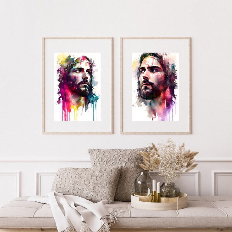 Jesus Christ Portrait Watercolor Wall Art Jesus Portrait Christian Wall