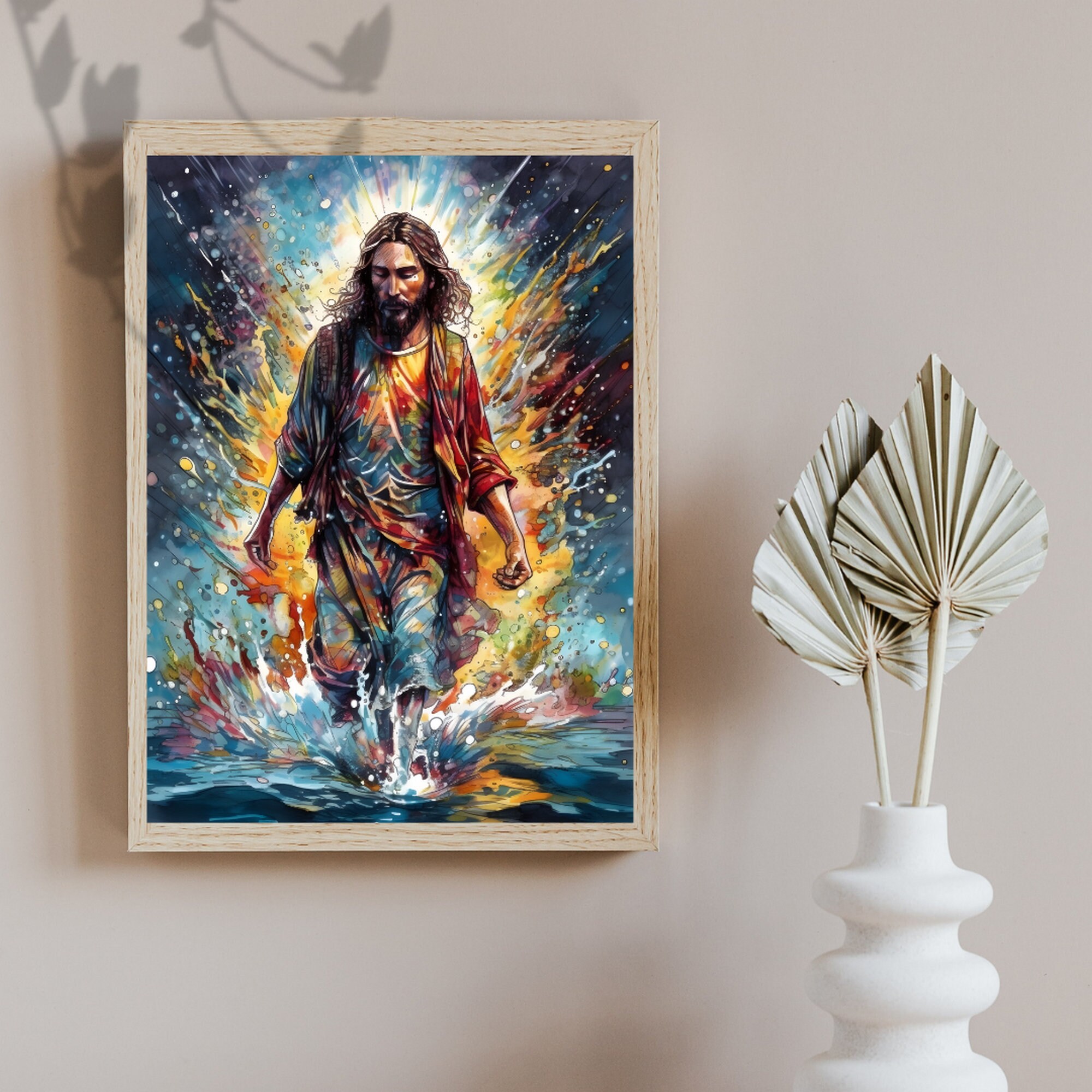 Jesus Walking on Water Digital Watercolor Art Print Savior Miracle ...