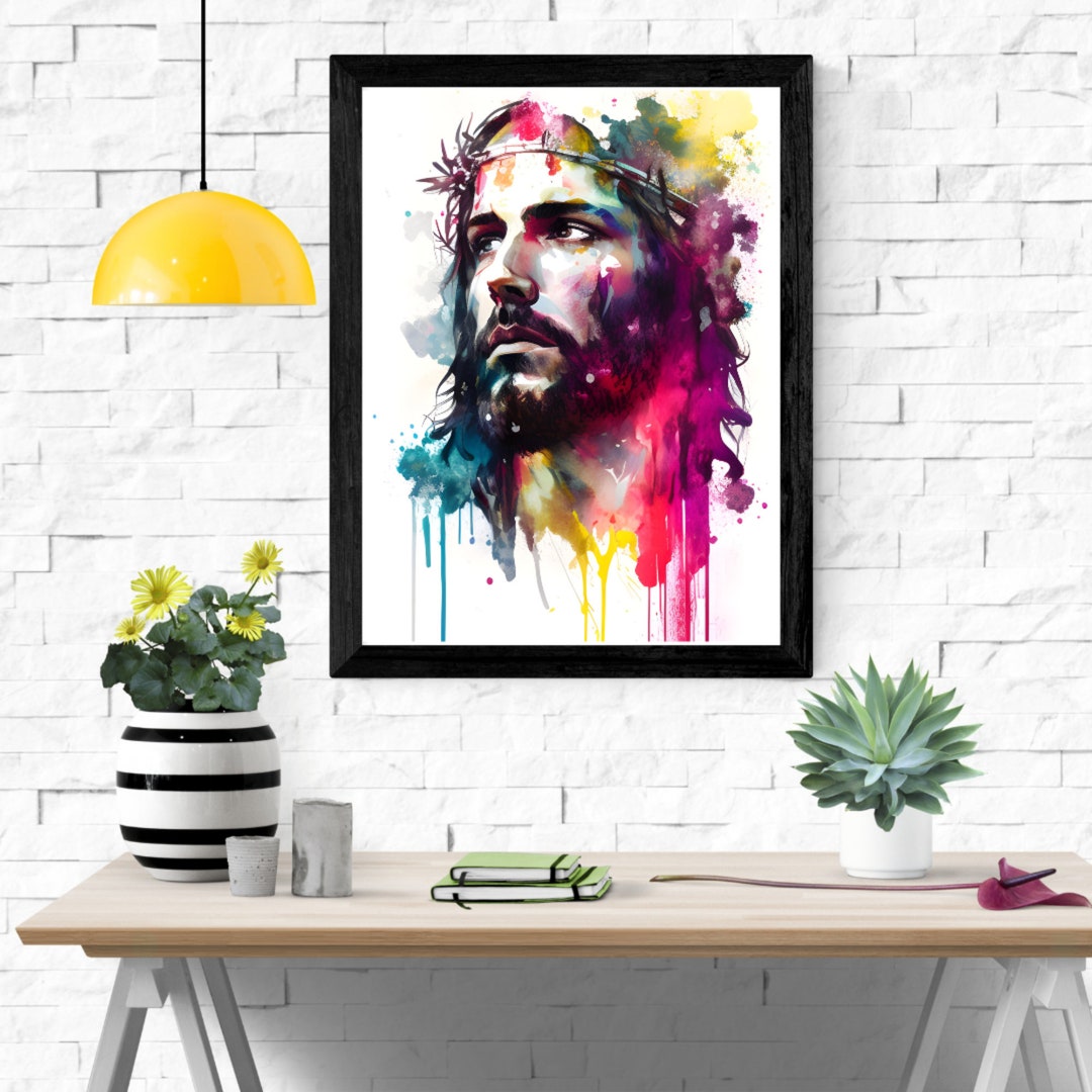 Jesus Christ Portrait Watercolor Wall Art Jesus Portrait Christian Wall