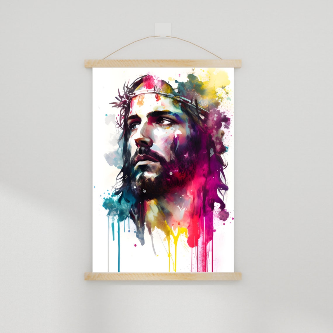 Jesus Christ Portrait Watercolor Wall Art Jesus Portrait Christian Wall